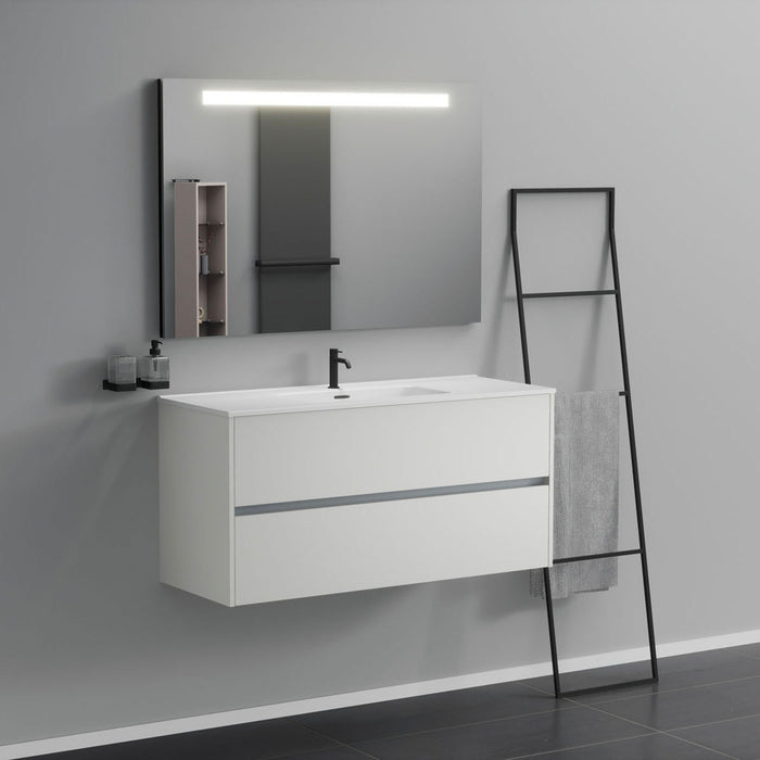 Inda - Mobile bagno 2 cassetti L.120 con lavabo specchio illuminato - Bianco opaco