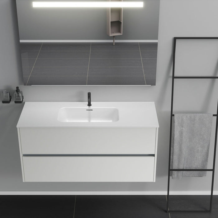Inda - Mobile bagno 2 cassetti L.120 con lavabo specchio illuminato - Bianco opaco