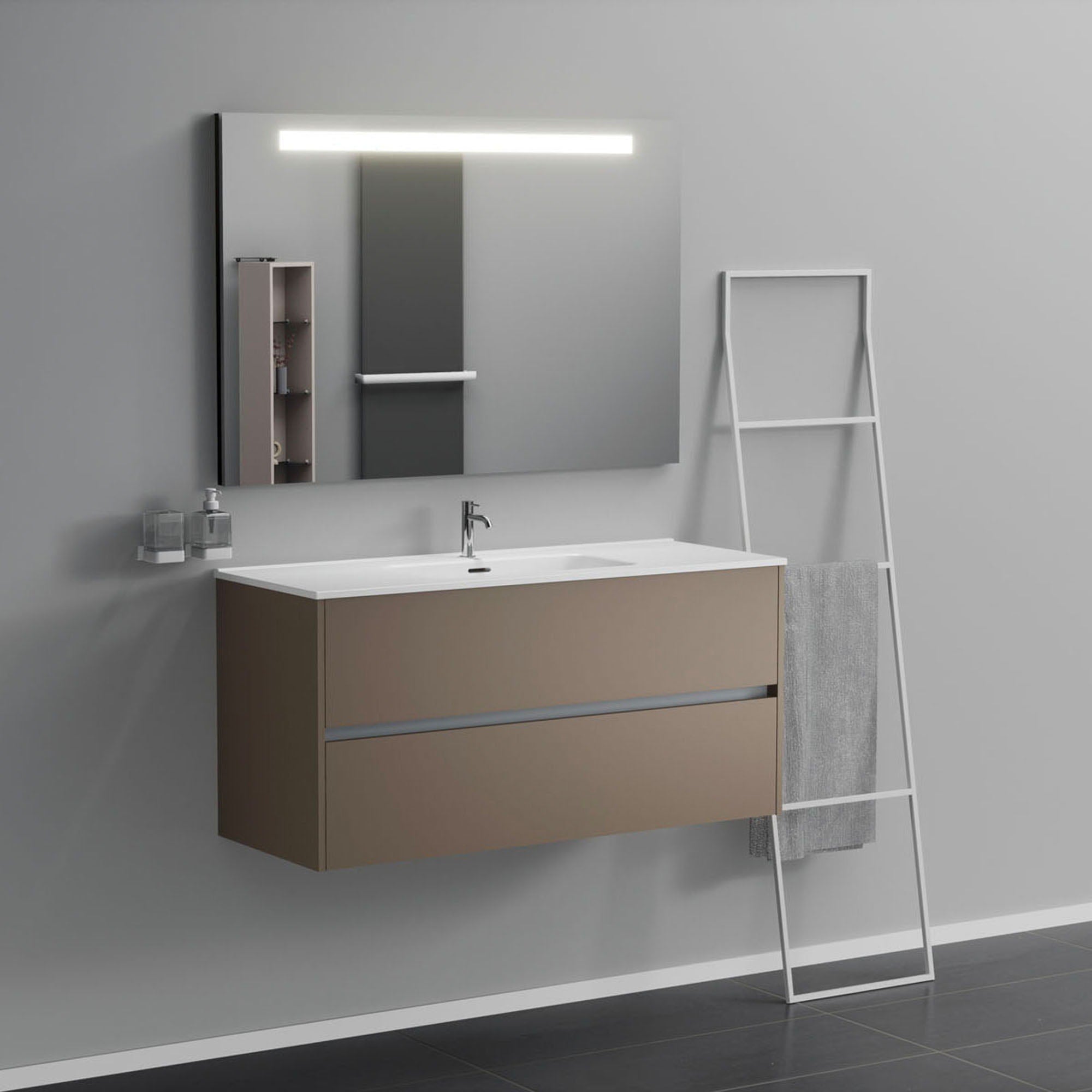 Inda - Mobile bagno 2 cassetti L.120 con lavabo specchio illuminato - Visone opaco