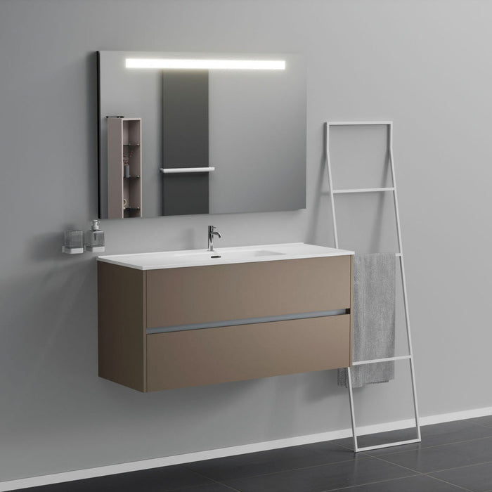 Inda - Mobile bagno 2 cassetti L.120 con lavabo specchio illuminato - Visone opaco