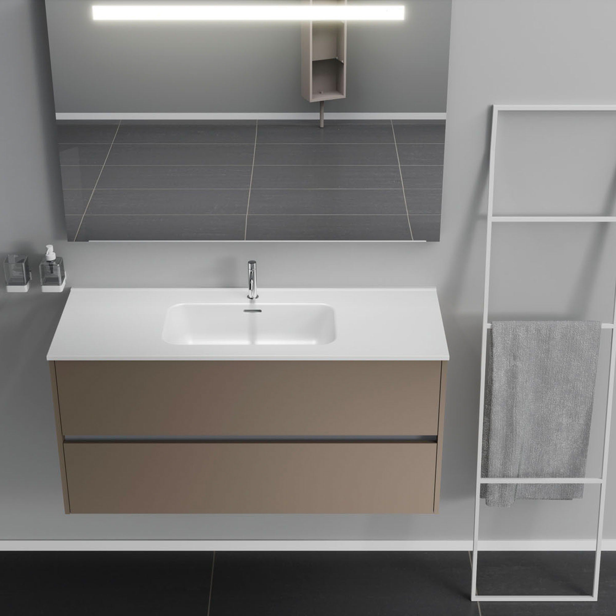Inda - Mobile bagno 2 cassetti L.120 con lavabo specchio illuminato - Visone opaco