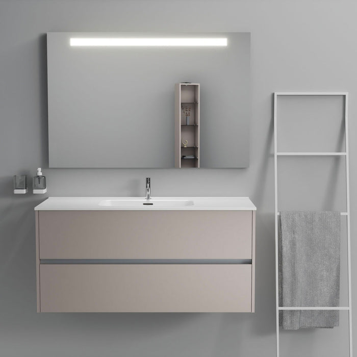 Inda - Mobile bagno 2 cassetti L.120 con lavabo specchio illuminato - Avorio opaco