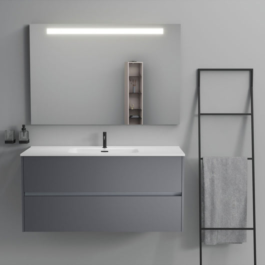 Inda - Mobile bagno 2 cassetti L.120 con lavabo specchio illuminato - Titanio opaco