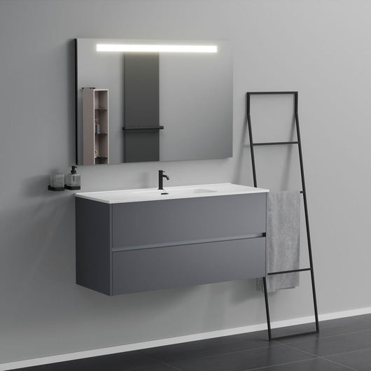 Inda - Mobile bagno 2 cassetti L.120 con lavabo specchio illuminato - Titanio opaco