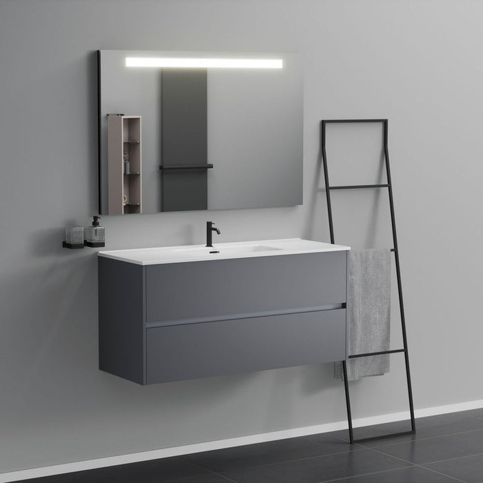 Inda - Mobile bagno 2 cassetti L.120 con lavabo specchio illuminato - Titanio opaco