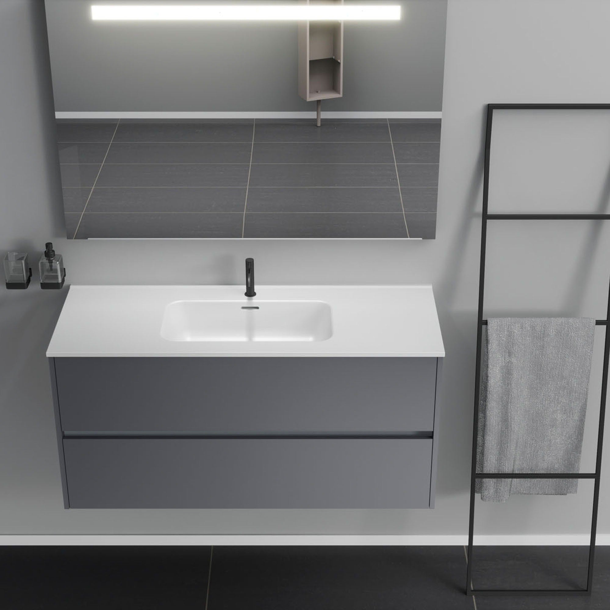 Inda - Mobile bagno 2 cassetti L.120 con lavabo specchio illuminato - Titanio opaco