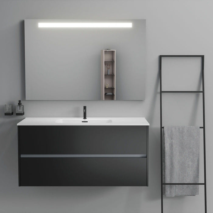 Inda - Mobile bagno 2 cassetti L.120 con lavabo specchio illuminato - Nero opaco