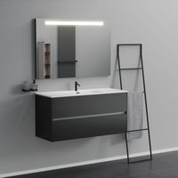 Inda - Mobile bagno 2 cassetti L.120 con lavabo specchio illuminato - Nero opaco