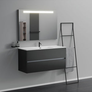 Inda - Mobile bagno 2 cassetti L.120 con lavabo specchio illuminato - Nero opaco