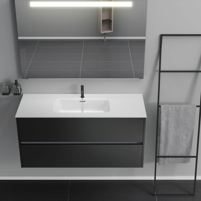 Inda - Mobile bagno 2 cassetti L.120 con lavabo specchio illuminato - Nero opaco