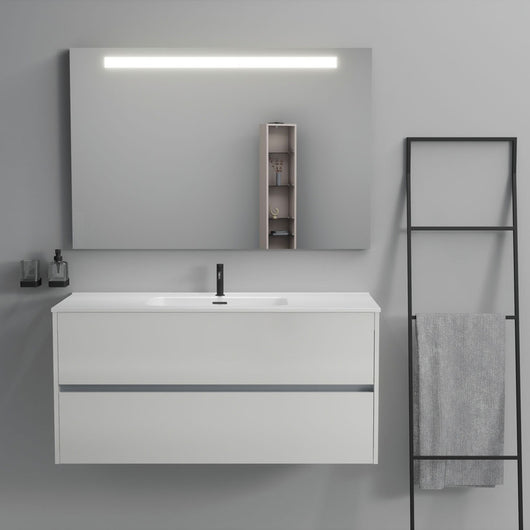 Inda - Mobile bagno 2 cassetti L.120 con lavabo specchio illuminato - Bianco lucido