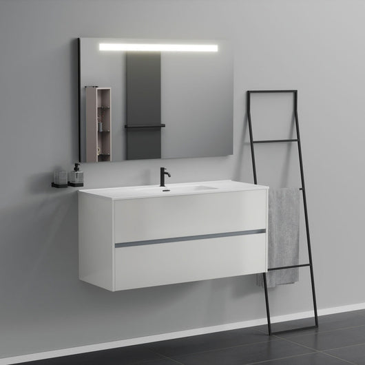 Inda - Mobile bagno 2 cassetti L.120 con lavabo specchio illuminato - Bianco lucido