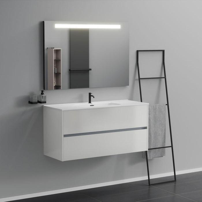 Inda - Mobile bagno 2 cassetti L.120 con lavabo specchio illuminato - Bianco lucido