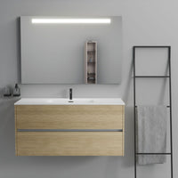 Inda - Mobile bagno 2 cassetti L.120 con lavabo specchio illuminato - Rovere naturale