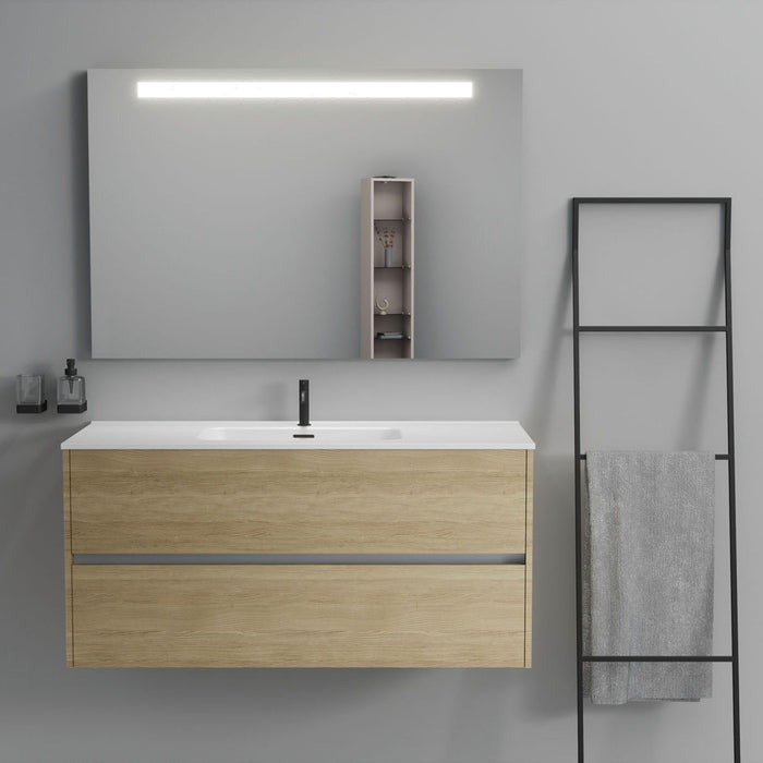 Inda - Mobile bagno 2 cassetti L.120 con lavabo specchio illuminato - Rovere naturale
