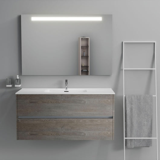 Inda - Mobile bagno 2 cassetti L.120 con lavabo specchio illuminato - Olmo fumè