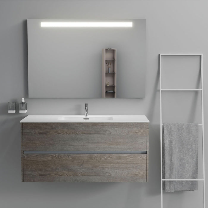 Inda - Mobile bagno 2 cassetti L.120 con lavabo specchio illuminato - Olmo fumè