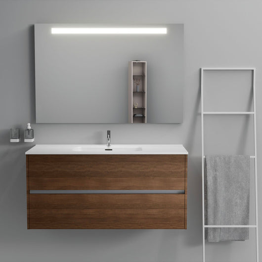 Inda - Mobile bagno 2 cassetti L.120 con lavabo specchio illuminato - Rovere castano