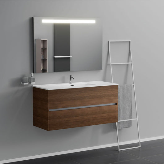 Inda - Mobile bagno 2 cassetti L.120 con lavabo specchio illuminato - Rovere castano