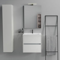 Inda - Mobile bagno 2 cassetti L.60 con lavabo specchio e lampada - Bianco opaco