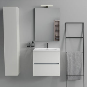 Inda - Mobile bagno 2 cassetti L.60 con lavabo specchio e lampada - Bianco opaco