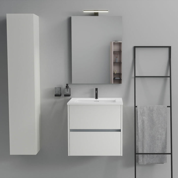 Inda - Mobile bagno 2 cassetti L.60 con lavabo specchio e lampada - Bianco opaco