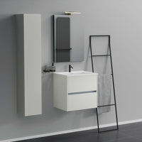 Inda - Mobile bagno 2 cassetti L.60 con lavabo specchio e lampada - Bianco opaco