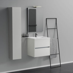 Inda - Mobile bagno 2 cassetti L.60 con lavabo specchio e lampada - Bianco opaco