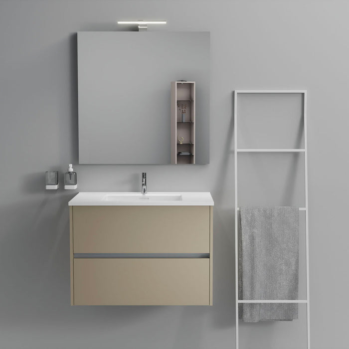 Inda - Mobile bagno 2 cassetti L.60 con lavabo specchio e lampada - Terra di luna opaco