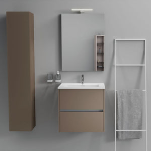 Inda - Mobile bagno 2 cassetti L.60 con lavabo specchio e lampada - Visone opaco