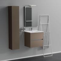 Inda - Mobile bagno 2 cassetti L.60 con lavabo specchio e lampada - Visone opaco