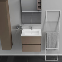 Inda - Mobile bagno 2 cassetti L.60 con lavabo specchio e lampada - Visone opaco