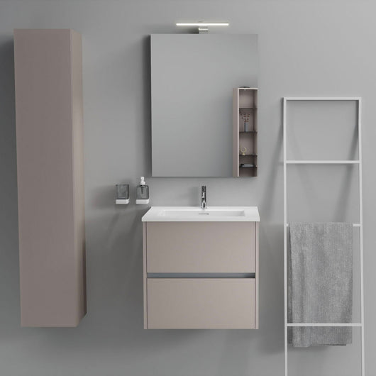 Inda - Mobile bagno 2 cassetti L.60 con lavabo specchio e lampada - Avorio opaco