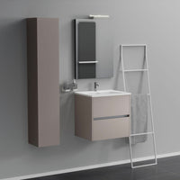 Inda - Mobile bagno 2 cassetti L.60 con lavabo specchio e lampada - Avorio opaco