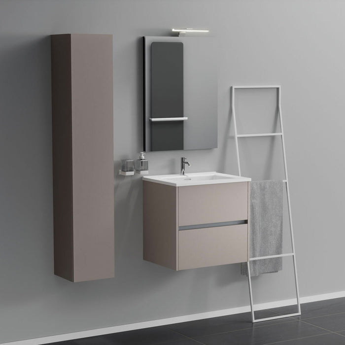 Inda - Mobile bagno 2 cassetti L.60 con lavabo specchio e lampada - Avorio opaco