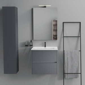 Inda - Mobile bagno 2 cassetti L.60 con lavabo specchio e lampada - Titanio opaco