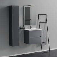 Inda - Mobile bagno 2 cassetti L.60 con lavabo specchio e lampada - Titanio opaco