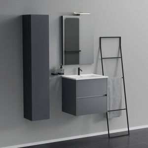 Inda - Mobile bagno 2 cassetti L.60 con lavabo specchio e lampada - Titanio opaco