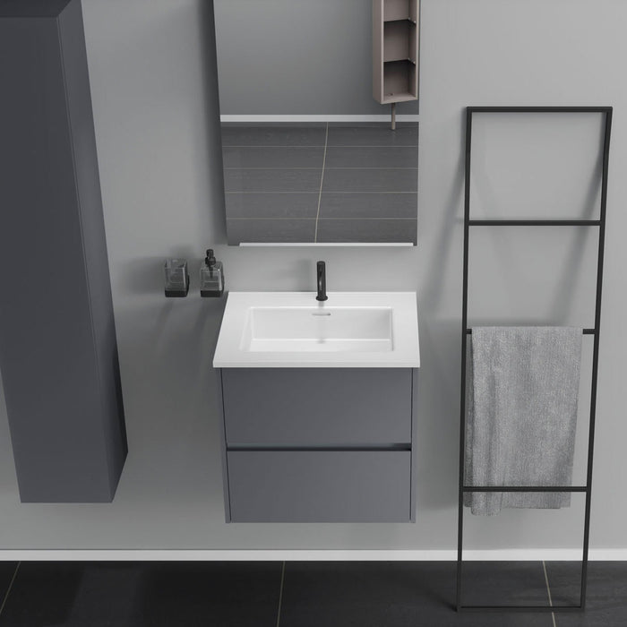 Inda - Mobile bagno 2 cassetti L.60 con lavabo specchio e lampada - Titanio opaco