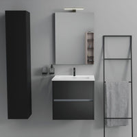 Inda - Mobile bagno 2 cassetti L.60 con lavabo specchio e lampada - Nero opaco