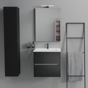 Inda - Mobile bagno 2 cassetti L.60 con lavabo specchio e lampada - Nero opaco