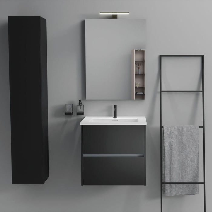 Inda - Mobile bagno 2 cassetti L.60 con lavabo specchio e lampada - Nero opaco