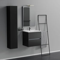 Inda - Mobile bagno 2 cassetti L.60 con lavabo specchio e lampada - Nero opaco