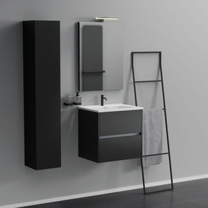 Inda - Mobile bagno 2 cassetti L.60 con lavabo specchio e lampada - Nero opaco