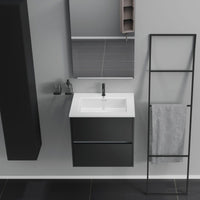 Inda - Mobile bagno 2 cassetti L.60 con lavabo specchio e lampada - Nero opaco