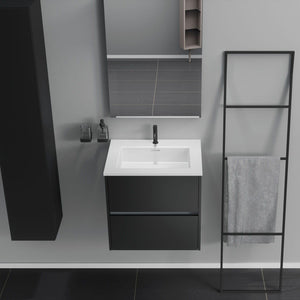 Inda - Mobile bagno 2 cassetti L.60 con lavabo specchio e lampada - Nero opaco