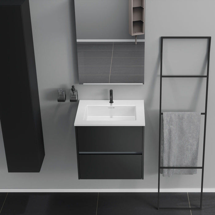 Inda - Mobile bagno 2 cassetti L.60 con lavabo specchio e lampada - Nero opaco