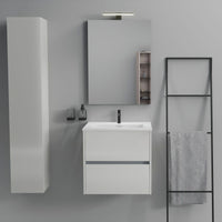 Inda - Mobile bagno 2 cassetti L.60 con lavabo specchio e lampada - Bianco lucido