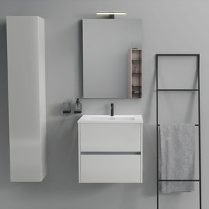 Inda - Mobile bagno 2 cassetti L.60 con lavabo specchio e lampada - Bianco lucido
