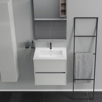Inda - Mobile bagno 2 cassetti L.60 con lavabo specchio e lampada - Bianco lucido
